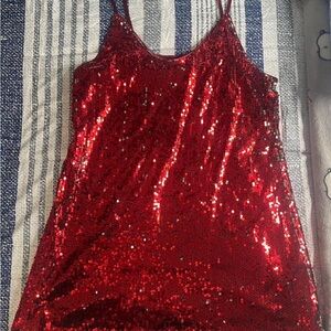 Red Spaghetti Strap Sequin Dress